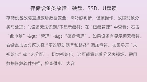 存储设备类故障：硬盘、SSD、U盘读写异常与数据抢救第1张图